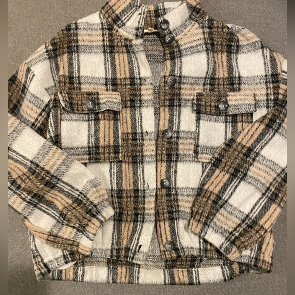 Melloday Cinched Waist Plaid Shacket size L womens
